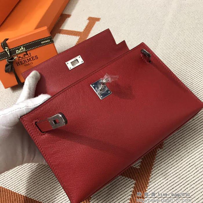 HERMES愛馬仕 凱莉包 mini kelly一代 大紅epsom皮 夏天首選手包款 可手提肩背  Ama1325